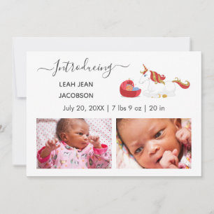 Cute Elegant Baby Photo Birth Announding Unicorn Aankondiging