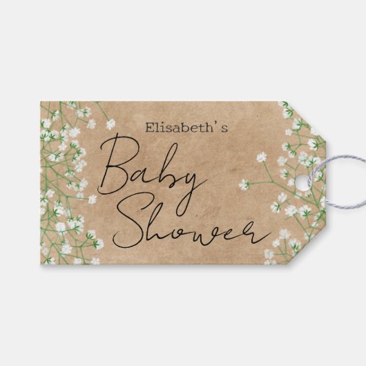 Cute Elegant Baby's Breath Floral Boho Baby shower Cadeaulabel (Voorkant (Horizontaal))