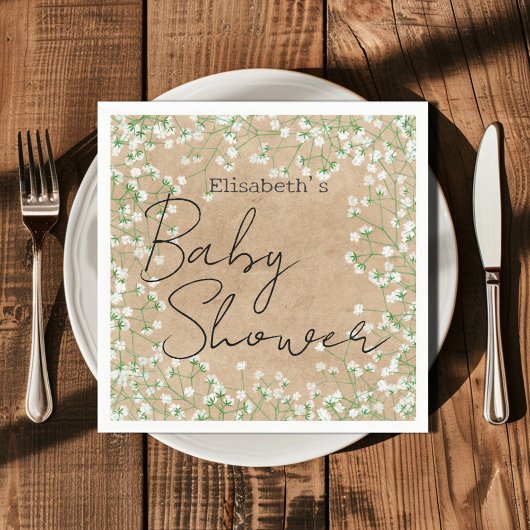 Cute Elegant Baby's Breath Floral Boho Baby shower Servet