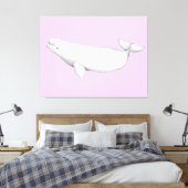 Cute Elegant Beluga Whale Book Illustration Canvas Afdruk (Insitu (Slaapkamer))