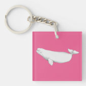 Cute Elegant Beluga Whale Book Illustration Pink Sleutelhanger (voorkant)