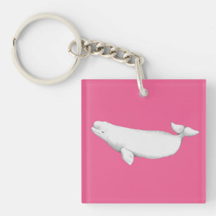 Cute Elegant Beluga Whale Book Illustration Pink Sleutelhanger
