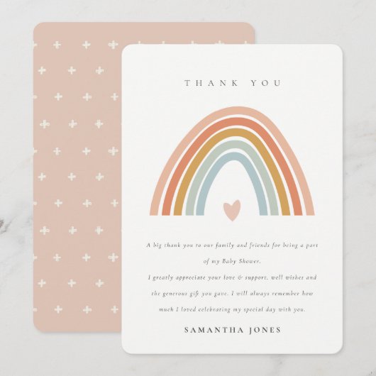 Cute Elegant Blush Blue Heart Rainbow Baby shower Bedankkaart (Voorkant / Achterkant)