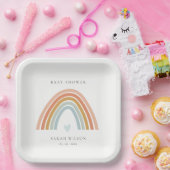 Cute Elegant Blush Blue Heart Rainbow Baby shower Papieren Bordje (Feest)