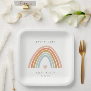 Cute Elegant Blush Blue Heart Rainbow Baby shower Papieren Bordje
