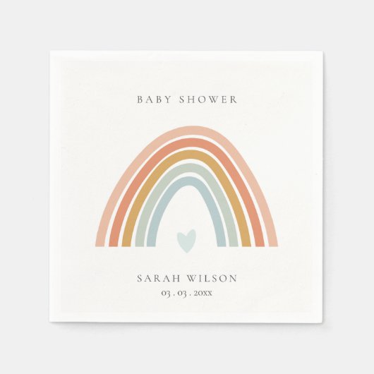 Cute Elegant Blush Blue Heart Rainbow Baby shower Servet (Voorkant)