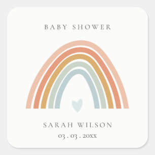 Cute Elegant Blush Blue Heart Rainbow Baby shower Vierkante Sticker