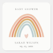 Cute Elegant Blush Blue Heart Rainbow Baby shower Vierkante Sticker (Voorkant)