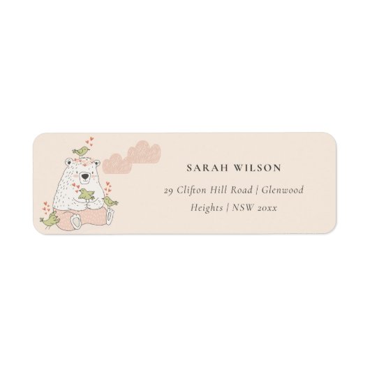 Cute Elegant Blush Pink Beer Heart Birds Adres Etiket (Voorkant)
