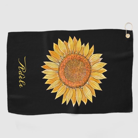 Cute Elegant Boho Art Yellow Waterverf Sunflower Golfhanddoek (Horizontaal)