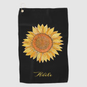 Cute Elegant Boho Art Yellow Waterverf Sunflower Golfhanddoek (Voorkant)