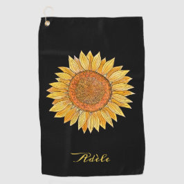 Cute Elegant Boho Art Yellow Waterverf Sunflower Golfhanddoek