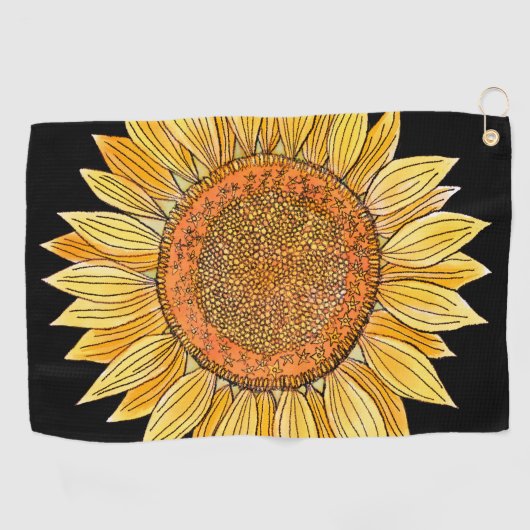 Cute Elegant Boho Art Yellow Waterverf Sunflower Golfhanddoek (Horizontaal)