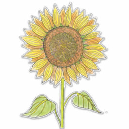 Cute Elegant Boho Art Yellow Waterverf Sunflower Sticker