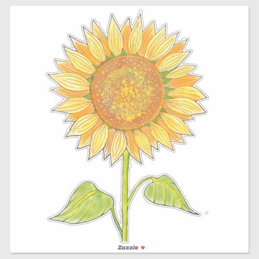 Cute Elegant Boho Art Yellow Waterverf Sunflower Sticker (Vel)