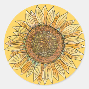 Cute Elegant Boho Farmhouse Yellow Sunflower Art Ronde Sticker