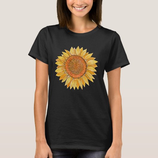 Cute Elegant Boho Floral Trendy Yellow Sunflower T-shirt (Voorkant)