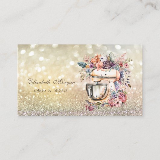 Cute Elegant Bokeh Bakery Floral Mixer Visitekaartje (Voorkant)