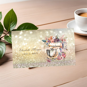 Cute Elegant Bokeh Bakery Floral Mixer Visitekaartje