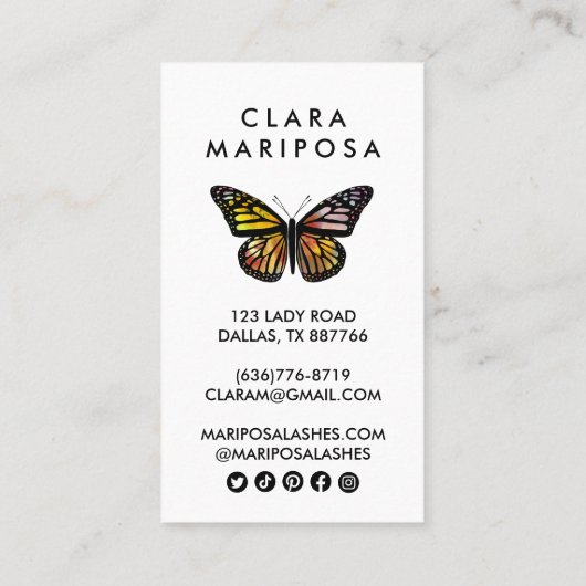 Cute Elegant Butterfly Monarch Beauty Lashes Chic Visitekaartje (Achterkant)