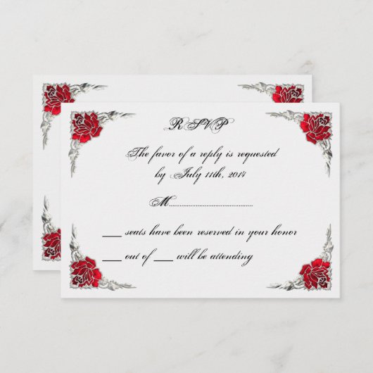 Cute Elegant Classy Roos Silver RSVP-kaarten RSVP Kaartje (Voorkant / Achterkant)