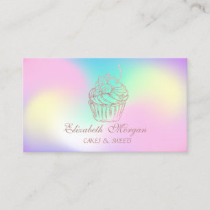 Cute Elegant Cupcake, Sweets Bakery Holographic Visitekaartje