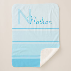 Cute Elegant Custom Baby Blue Monogram Name Sherpa Deken