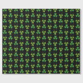 Cute & Elegant Dark Shamrock Pattern Green & Black Cadeaupapier (Vlak)