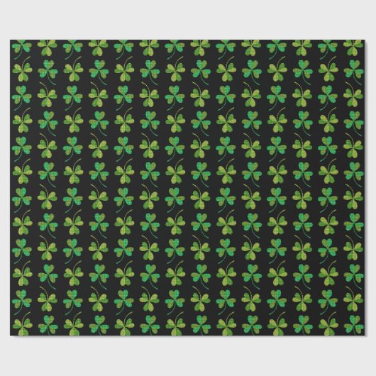 Cute & Elegant Dark Shamrock Pattern Green & Black Cadeaupapier (Vlak)
