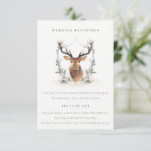 Cute Elegant Deer Floral Crest Wedding Reception Informatiekaartje (Staand voorkant)