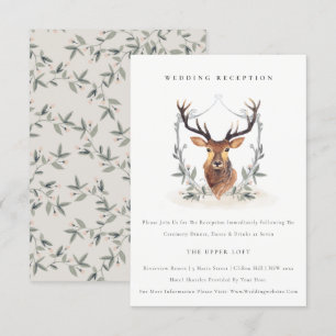 Cute Elegant Deer Floral Crest Wedding Reception Informatiekaartje
