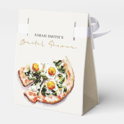 Cute Elegant Egg Basil Pizza Vrijgezellenfeest Par Bedankdoosjes (Achterkant)