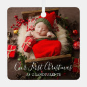 Cute Elegant Foto grootouders Eerste Kerstmis Metalen Ornament (Voorkant)