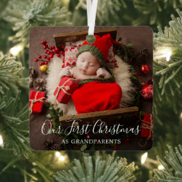 Cute Elegant Foto grootouders Eerste Kerstmis Metalen Ornament