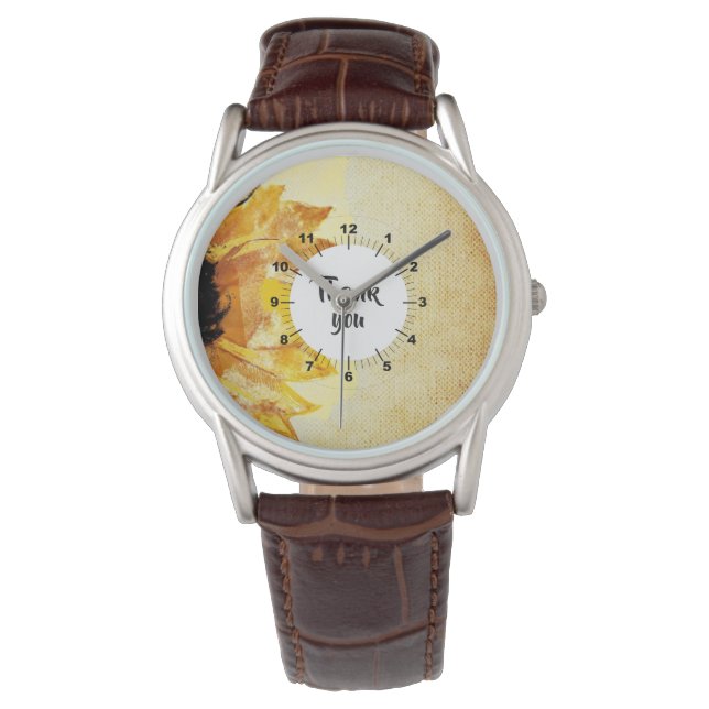 Cute Elegant Girly Modern Sunflower Bedankt Horloge (Voorkant)