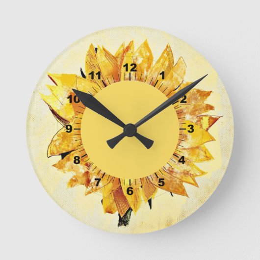 Cute Elegant Girly Modern Sunflower Yellow Ronde Klok (Voorkant)