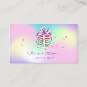 Cute Elegant Macarons, Sweets Bakery Holographic Visitekaartje