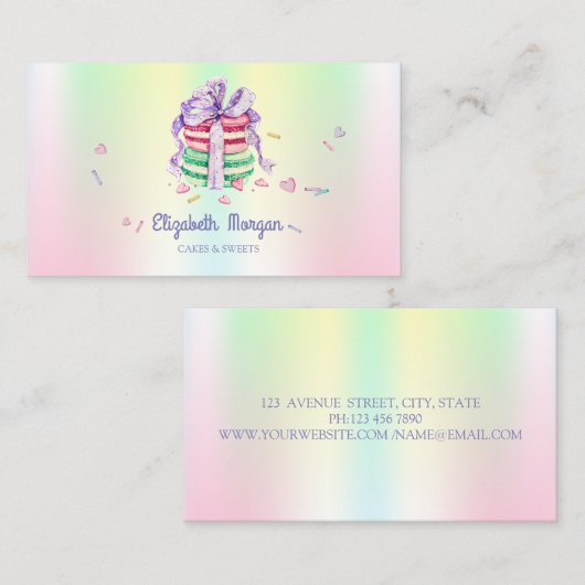 Cute Elegant Macarons, Sweets, Holographic Visitekaartje (Voorkant / Achterkant)
