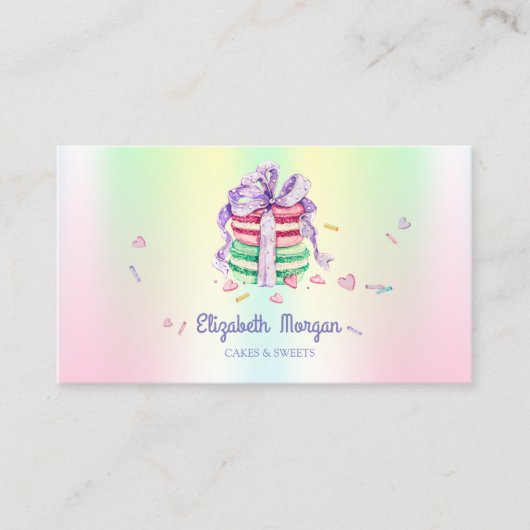 Cute Elegant Macarons, Sweets, Holographic Visitekaartje (Voorkant)