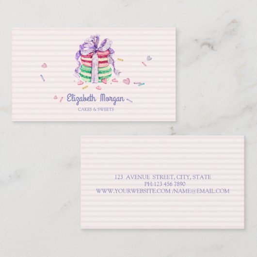 Cute Elegant Macarons, Sweets, Striped Visitekaartje (Voorkant / Achterkant)