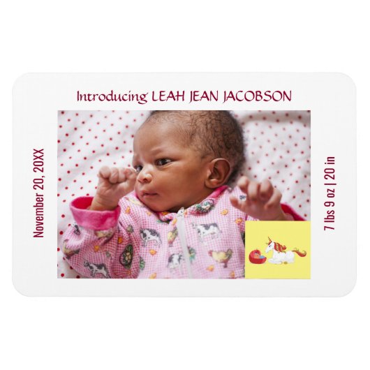 Cute Elegant New Baby Unicorn Birth Notice Magneet (Horizontaal)