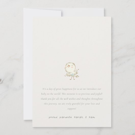 Cute Elegant Pastel Bird Foto geboorteaankondiging Bedankkaart (Achterkant)