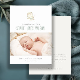 Cute Elegant Pastel Bird Foto geboorteaankondiging Bedankkaart