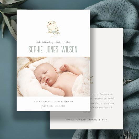 Cute Elegant Pastel Bird Foto geboorteaankondiging Bedankkaart