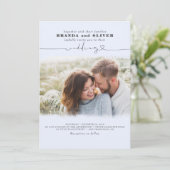 Cute Elegant Photo Overlay Dusty Blue Wedding Kaart (Staand voorkant)