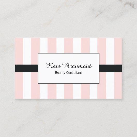 Cute Elegant Pink and White Stripes Visitekaartje (Voorkant)