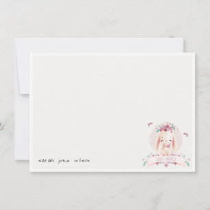 Cute Elegant Pink Floral Bunny & Birds Baby shower Notitiekaartje