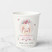 Cute Elegant Pink Floral Bunny & Birds Baby shower Papieren Bekers (Achterkant)