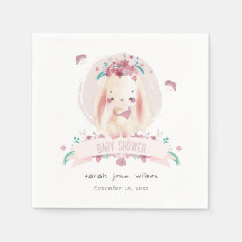 Cute Elegant Pink Floral Bunny & Birds Baby shower Servet