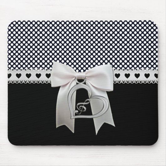 Cute elegant polka stipt witte lint en boeghart muismat (Voorkant)